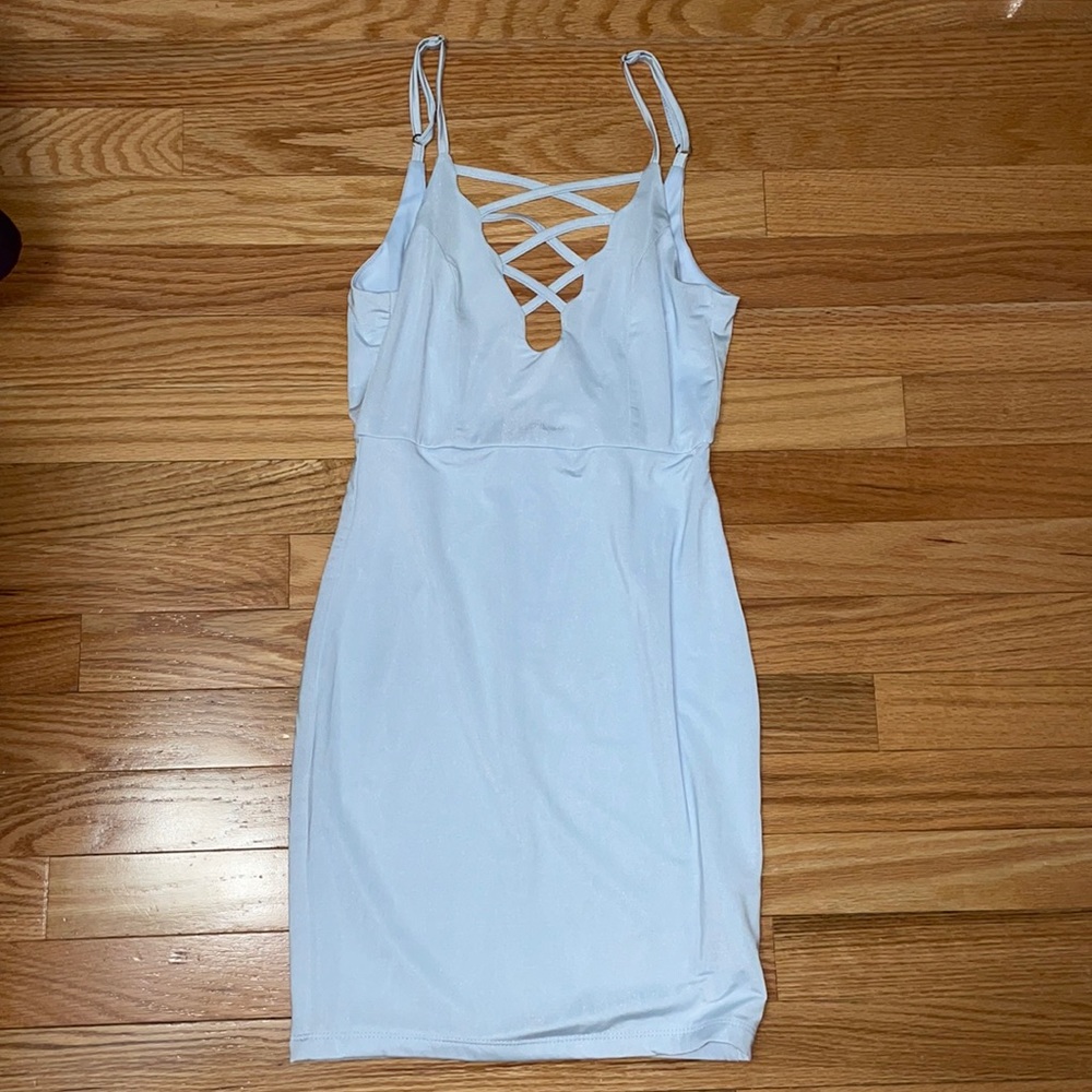 Blue strappy bodycon dress - size small